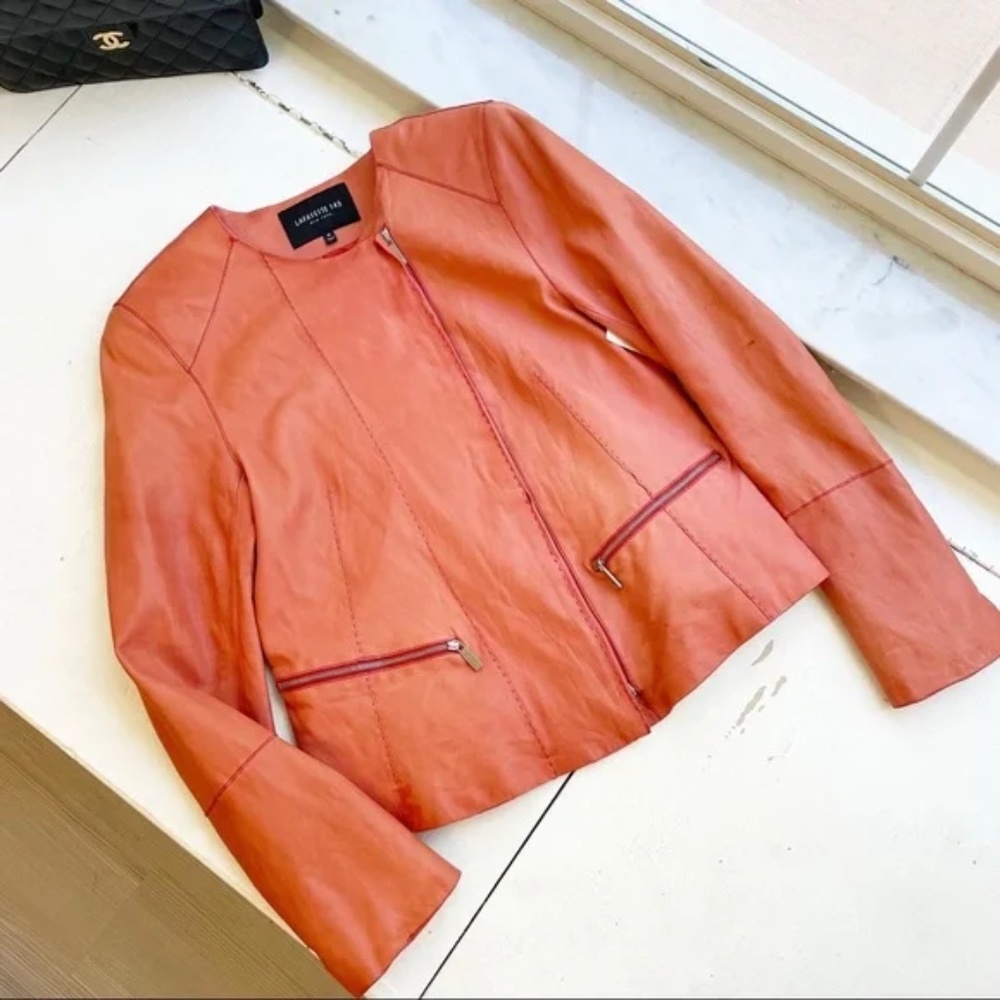 Lafayette 148 New York Lamb Leather Jacket Size Medium